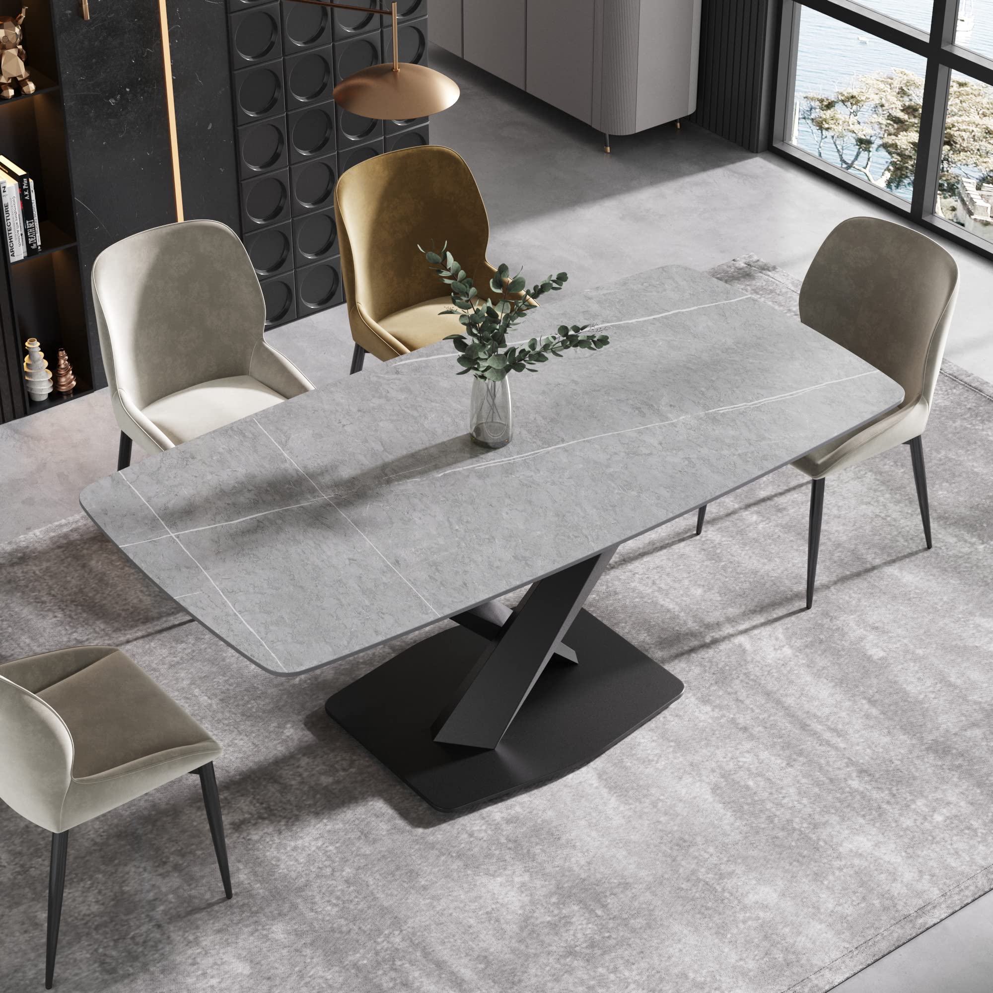 Amazon.com - Modern Gray Sintered Stone Tabletop with X-Shaped